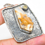 Natural Maligano Jasper, Citrine Gemstone 925 Sterling Silver Pendant 2.48 y5e90
