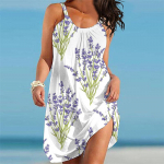 Naiste rannakleit Rannakleit Minikleit Roheline Lilletr&uuml;kk vabaaja moodne varrukateta kleit vabas &otilde;hus, igap&auml;evane roosa sinine suvi M