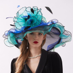 Organza Kentucky Derby Fascinators M&uuml;ts naistele Laia &auml;&auml;rega p&auml;ikesek&uuml;barad Lilled Elegantne Pulma M&otilde;rsja Kirikupidu Fedoras Adjustable blue
