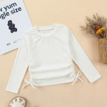 T&uuml;druku pikkade varrukatega elastne liibuv T-s&auml;rk, k&uuml;lgmise v&ouml;&ouml;koha kaunistusega vibu T&uuml;druku valge &uuml;markaelus 3Y valge