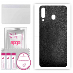 apgo Protective Skin Sticker for the back compatible with Samsung Galaxy M30 A40s, Wrap Film, Foil, Vinyl - Pattern Black Leather