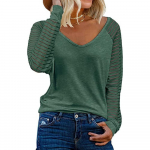 GMXIA naiste vabaaja moe suvine &uuml;hev&auml;rvilise tr&uuml;kiga pikkade varrukatega V-kaelusega pluusid ja s&auml;rgid S must