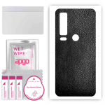 apgo Kaitsev nahakleebis seljale, mis &uuml;hildub mudeliga CAT S75, &uuml;mbriskile, foolium, vin&uuml;&uuml;l &ndash; mustriga must nahk