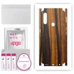 apgo kaitsev nahakleebis tagak&uuml;ljele ja k&uuml;lgedele, mis &uuml;hildub Oppo A31-ga, t&auml;iskile, fooliumiga, vin&uuml;&uuml;liga &ndash; muster Tigerwood