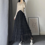 S&uuml;gisene korea stiilis v&otilde;rgust pundunud kook pikk seelik Elegantne vintage elastne v&ouml;&ouml;koht k&otilde;rge v&ouml;&ouml;kohaga pallikleit marli t&uuml;ll seelik One Size must