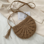 Kootud Half Moon Shape Crossbody k&auml;ekotid Bohemia Straw K&auml;sitsi valmistatud &otilde;lakott rahakott 27*19*2cm beež