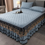 Kuldse tikitud pitsiga voodiseelik Paks tepitud s&uuml;damekujulise mustriga voodikate Kodu libisemisvastased kulumiskindlad voodilinad ja katted 120x200cm bed skirt