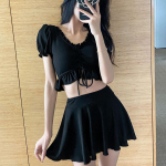 Uued Korea stiilis mustad suvised ujumisriided t&uuml;drukutele Slim Fit k&otilde;rge v&ouml;&ouml;kohaga &otilde;huke rannaujumisriided Seksikas kleit &uuml;likond M