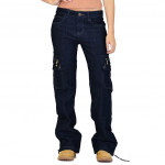 Naiste Destoryed Flare Jeans Button Laia s&auml;&auml;re Denim Cargo Pants Teksad XS sinine