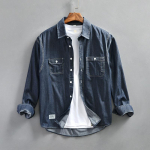 Kevad/S&uuml;gis Must Denim S&auml;rk Meestele Jaapani Stiilis Vintage &Uuml;les&auml;rgi Rev&auml;&auml;riga Taskutega 97% Puuvillast Vabaaja S&auml;rk Pikkade Varrukatega L&otilde;tv S&auml;rk M sinine