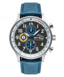 AVI-8 Hawker Hurricane Classic kronograafi vimpel, sinine nahkrihm, hall numbrilauaga AV-4011-0F meeste k&auml;ekell hall