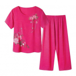 2 tk/komplekt Naiste T-s&auml;rgi p&uuml;kste komplekt kodur&otilde;ivaste komplekt, &uuml;hev&auml;rviline lillemustriga &uuml;mmargune kaelus l&uuml;hikeste varrukatega &uuml;laosa laia jalaga elastne v&ouml;&ouml;koht lahtised p&uuml;ksid pidžaamad 2XL