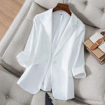 Kvaliteetne kontorinaiste bleiser, vabaaja kolmeveerandvarrukatega, suvine &otilde;huke naiste bleiser, kost&uuml;&uuml;m jakk XXXL valge