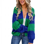 Naiste vabaaja mood Mugav Street Trend kootud triibuline kardigan L sinine