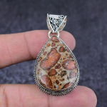 Leopardinaha Jasper Kivi K&auml;sit&ouml;&ouml;na Valmistatud 925 Sterling H&otilde;bedast Ripats 2,09 O4K81