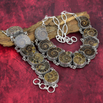 Ammoniidi kivistisega ehted, K&auml;sit&ouml;&ouml; 925 prooviga t&auml;issilver ehted, Ainulaadne k&auml;ev&otilde;ru ja kaelakee ehtekomplekt talle Adjustable With 8"-18" sinine