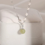 S925 Sterling H&otilde;be Hetiani Jade Naturaalne Mageveep&auml;rl Kaelakee Naiste Laine Rangluukett Palli Ripatsiga Kaelakee