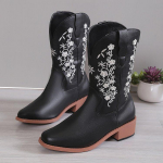 Naiste tikitud kauboisaapad Western Cowgirl &uuml;mmarguse varbaga saapad turske kontsaga kleit, s&auml;&auml;re keskosa saapad, madala plokkkontsaga l&uuml;hikesed naiste saapad 36 must