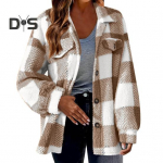 S&uuml;giskevadine naistemantel, ruuduline tr&uuml;kisega kardigan, n&ouml;&ouml;pidega, paks fliis, pikad varrukad, v&otilde;ltsitud rinnataskud. M hall