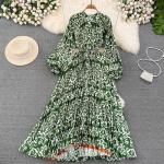 Kleitide Temperament Laterna Pikkade Varrukate &Uuml;mmarguse Kaelusega Kitsas &Uuml;he Rinnaga Tr&uuml;kitud Kleit Elegantne Vintage &Scaron;ikk Naiste Kleidid One Size