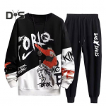 2tk/komplekt Meeste spordir&otilde;ivad O-kaelusega pikkade varrukatega noorusliku tr&uuml;kiga dressipluus, elastne n&ouml;&ouml;riga v&ouml;&ouml;koht spordip&uuml;kste komplekt vabaaja aktiivne riietus M valge