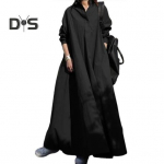 Naiste kevad-s&uuml;gis V kaelusega pikkade varrukatega s&auml;rkkleit, &uuml;herealine &uuml;hev&auml;rviline avar p&auml;ikesekleit vabaaja pikk kleit t&auml;navar&otilde;ivad XL must