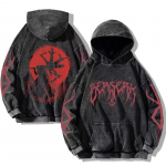 Harajuku Anime Berserk Guts Print Kapuutsiga meeste naiste Vintage Manga kapuuts Suures suuruses t&auml;navar&otilde;ivad Meeste puuvillane klassikaline dressipluus M must