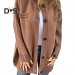 Naiste talvine jope &Uuml;herealine keskmise pikkusega paks &uuml;hev&auml;rviline &uuml;ler&otilde;ivas pikkade varrukatega pluss suuruses &uuml;mara kaelusega kardigan igap&auml;evaseks kandmiseks L khaki