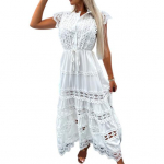 Naiste &otilde;htukleit &uuml;hev&auml;rviline pits, varrukateta tikitud temperamentne kleit kahekihiline kitsa v&ouml;&ouml;kohaga kleit Naiste ballikleit naiste riided XXXXL valge