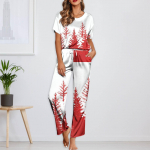 Naiste j&auml;&auml;siidist satiinist j&otilde;uluprintidega pidžaamakomplekt l&uuml;hikeste varrukatega s&auml;rgi ja pikkade pidžaamap&uuml;kste komplekt Pehmed koduriided S pruun