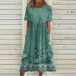 Naiste suvekleit vabaaja tr&uuml;kitud l&uuml;hikeste varrukatega rannakleit XL sinine