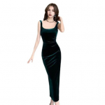 Suvine naiste &otilde;htukleit, varrukateta, &otilde;huke seljataga, puhta v&auml;rvi poolitatud &auml;&auml;ris, sametne U-kujuline kaelusega balli&otilde;htu kleit, kokteilipeokleit S roheline