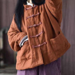 Naiste vanaaegsed linased pargid, n&ouml;&ouml;pidega &uuml;hev&auml;rvilised mantlid, talvealus pluss puuvillased taskud, naiste hiina pargid One Size oranž