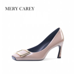 Luksuslikud nahast k&otilde;rged kontsad naistele 2024 Uus Suvi Ruudukujuline varvas Prantsuse Temperament Pumbad Kontorisse Nude &Uuml;he kingad T&uuml;drukutele 39