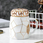 Nordic Style Simple Tracing Kuldkruus V&otilde;rgustik Keraamiline Veetass Kohvitass Piimatass Kaanega veetass valge