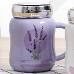 Lavendel Cartoon keraamiline veekruus kaanega, peeglitihendiga lekkekindel kruus Fashion Cup piimamahla tass kodukontori joogin&otilde;ud 500 ml
