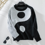 Naiste s&uuml;gis- ja talve v&auml;listuru piiri&uuml;lene kampsun, lahtine retro pullover, kontrastsed kampsunid S must