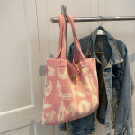 Kirjatr&uuml;kiga &otilde;lakott suure mahutavusega kontrastv&auml;rviga puuvillane kangas k&auml;sitsi kootud suvemoodne kootud k&auml;ekott 41x2x36cm roosa