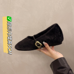 Mood AJGS Uus elegantne pandlaga rihm karusnaha Mary Jane kingad naine hubane pehme kohev balleti lameda naissoost pl&uuml;&uuml;sis madal p&auml;ts l&uuml;hike kleit 35 valge