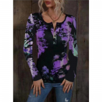 YYFS Naiste mood vabaaja kevade s&uuml;gisv&auml;rvi plokkprintidega pikkade varrukatega V-kaelusega pluusid ja s&auml;rgid S roosa