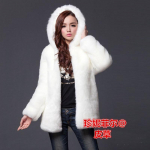 S&uuml;gis- ja talvine Korea versioon kapuutsiga naaritsa kasuka imitatsiooniga kasukas naiste keskmine ja pikk M