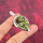 Draakoniverekivi Ehted, K&auml;sitsi valmistatud Kivist Ripats, 925 Prooviga Tahke H&otilde;bedast Ripats Antiikne Ehtekomplekt, Pulma-aastap&auml;eva Kingituseks 2.24 Inches roheline