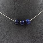 Pierres et Min&eacute;raux. Collier 3 perles Oeil de Tigre Bleu 8 mm. Chaine en acier inoxydable Collier femmes, hommes. Taille personnali