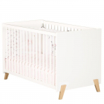 Lit b&eacute;b&eacute; - 120 x 60 cm - Babyprice Joy Naturel - Blanc - Sur pieds en bois naturel