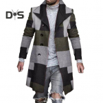 Meeste villane mantel rev, pikkade varrukatega ruuduline prindiga &uuml;herealine suletav pealisriided keskmise pikkusega disainiga pidulik mantel M must hall v&auml;rv