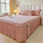 Piimane flanellist voodiseelik &Uuml;hekordne Korallveluurist voodikate Paksustatud voodikate Pitsiga Polsterdatud Voodilina Seeliku&auml;&auml;r Klamber Puuvillane Voodikate Pillowcase x2 roosa