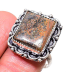 Natural Unakite Gemstone Handmade 925 Sterling Silver Jewelry Ring Size 9 i6t67