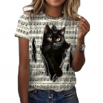 Naiste T-s&auml;rk Moodne pluus L&uuml;hikeste varrukatega T-s&auml;rk naistele 3d Cat Print Must Kawaii T-s&auml;rk Naiste Suvetopp S