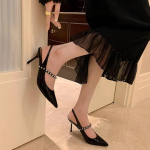 Kingad Naiste Slingbackid Naiste K&otilde;rged Kontsad Mood Kleit Pumbad Naiste Kristall Terava Ninaga Madalad &Otilde;hukesed Kontsad Naiste Sandaalid 40 must