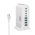 Uus kiirlaadija 240W Lauaarvuti GaN-laadija 8-porti Type C PD-laadija Kiirlaadimine 3.0 USB Type C Kiirlaadija Mobiilne USB-laadija US Plug valge